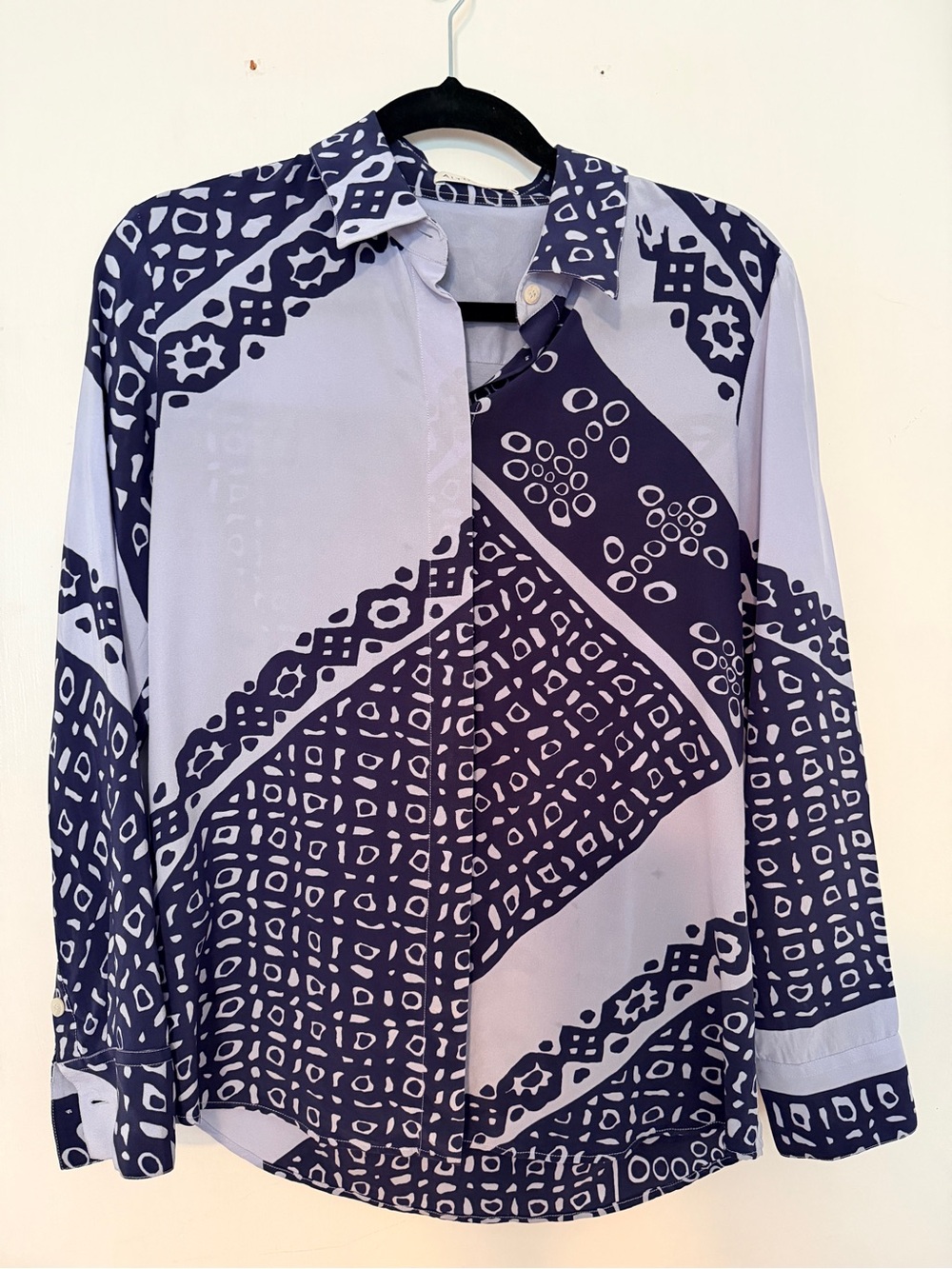 Altuzarra Navy and Light Blue Geometric-Print Button-Down Shirt